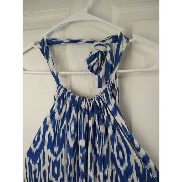 Elan Woman OS Maxi Dress Cristina Halter Blue Print NWT Boho Lagenlook Casual - Picture 2 of 8
